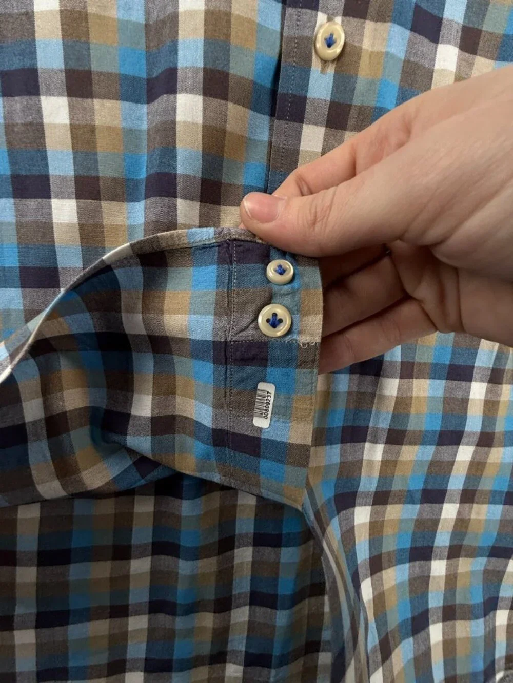 Peter Millar Blue Brown Check Button Up Shirt 2XL Cotton Long Sleeve Woven Adult